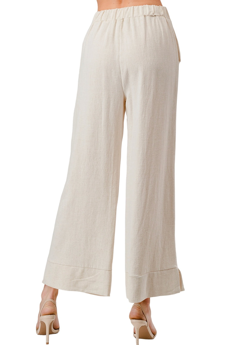 Kristen Linen Blend Wide Leg Cropped Pants